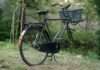 Atelier réparation de vélos – 23 mai an old bicycle with a basket is parked in the grass